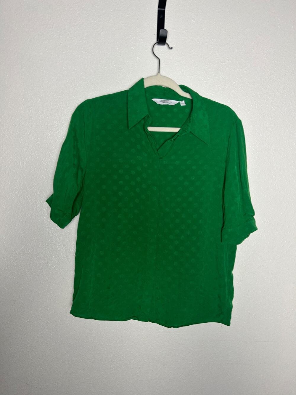 & OTHER STORIES SHORT SLEEVE BLOUSE, STOCKHOLM ATELIER GREEN POLKA DOT, SIZE: 6
